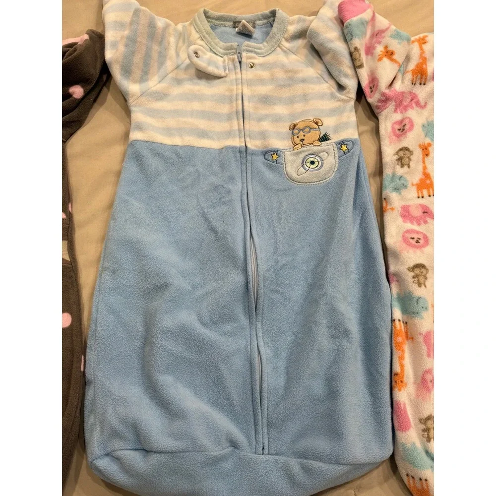 Carters Baby Fleece Sleep Sacks Lot of 3 One Size Pink Blue‎ Animal Polka Dot OS